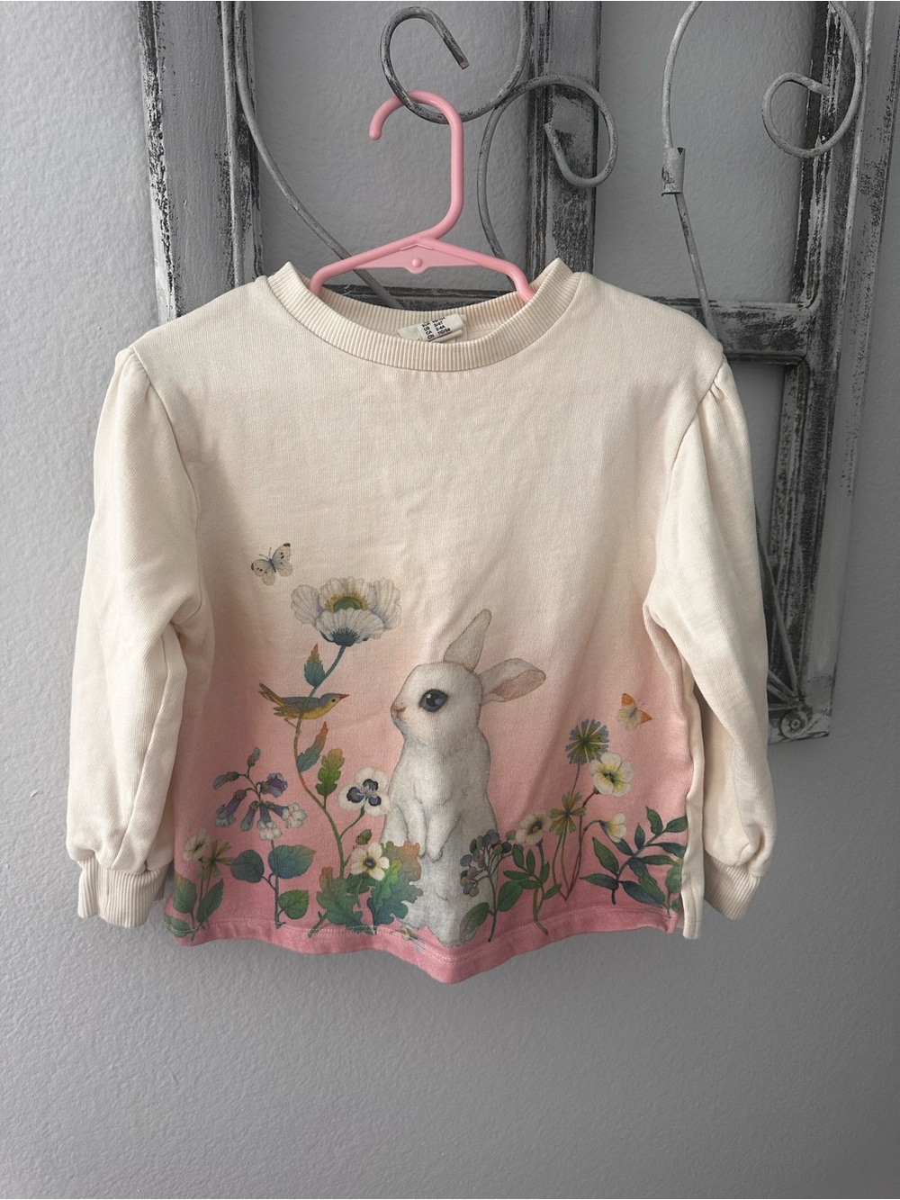 H&M Cream & Pink Bunny Floral Long-Sleeve Sweatshirt